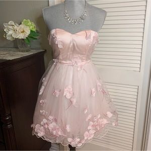 NEW Fairytale Floral Whimsical pastel pink short strapless dress Petite